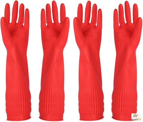 2 Pairs of Rubber Cleaning Gloves with 2-Pack of Cleaning Cloths: Waterproof, Reusable, Small Size