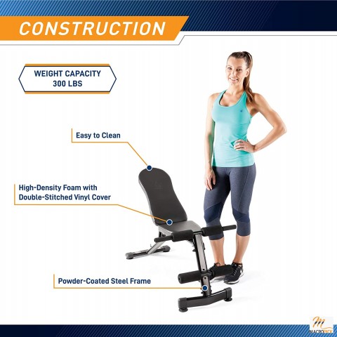 48"D x 26"W x 42"H Adjustable Multi-Use Workout Utility Weight Bench | ERGONOMIC DESIGN | FULL-BODY WORKOUT