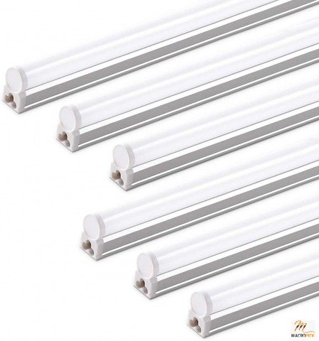 6-Pack LED T5 Single Fixture: 4FT, 2200lm, 6500K Super Bright, 20W Utility Shop Light, Ceiling & Under Cabinet, ON/Off Switch