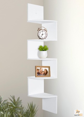 5-Tier Floating Corner Shelves: Wall Organizer Storage, Easy-to-Assemble, White Finish - Ideal for Bedrooms, Bathrooms, Kitchen, Offices