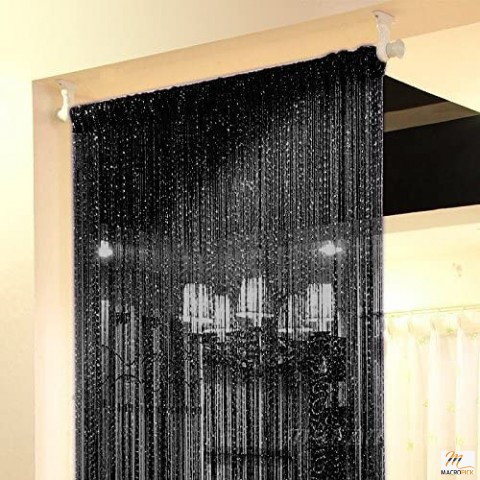 Topixdeals Door String Curtains: Rare Flat Silver Ribbon, Thread Fringe Window Panel Room Divider Cute Strip Tassel for Party Events (1 Pack, Black)