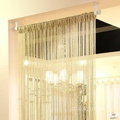 Eyotool 1x2 M Door String Curtain: Rare Flat Silver Ribbon Thread Fringe Window Panel Room Divider Cute Strip Tassel for Wedding, Coffee House, Restaurant, Parties - Gold