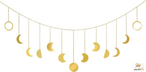 Boho Moon Phase Wall Hanging: Metal Moons Garland Art for Aesthetic Room Decor, Gold, 55" - Ideal Gift for Girls Room