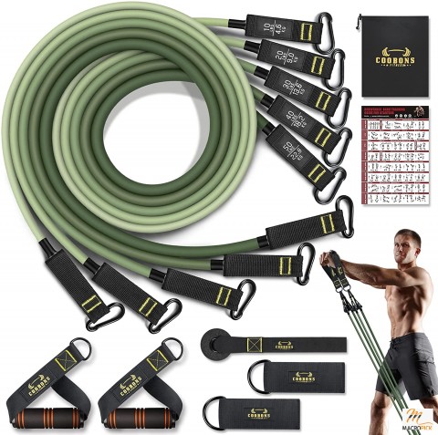 Resistance Bands Set: Workout Bands for Men and Women, Exercise Bands with Handle, Door Anchor, Legs Ankle Straps, Elastic Bands for Physical Therapy, at Home Fitness, Strength Training Equipment