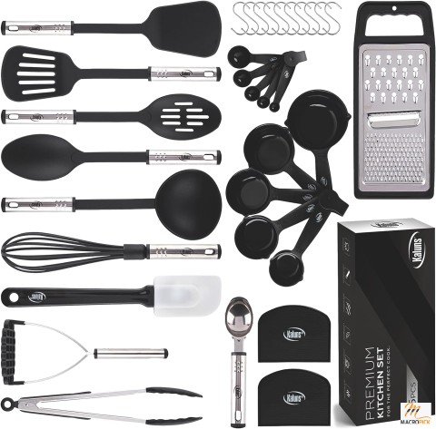 35-Piece Kitchen Utensil Set: Nonstick, Heat-Resistant, Stainless Steel, Silicone Spatulas - Essential Kitchen Gadgets for Home