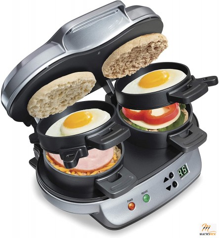 Hamilton Beach Dual Breakfast Sandwich Maker with Timer, Silver - 25490A