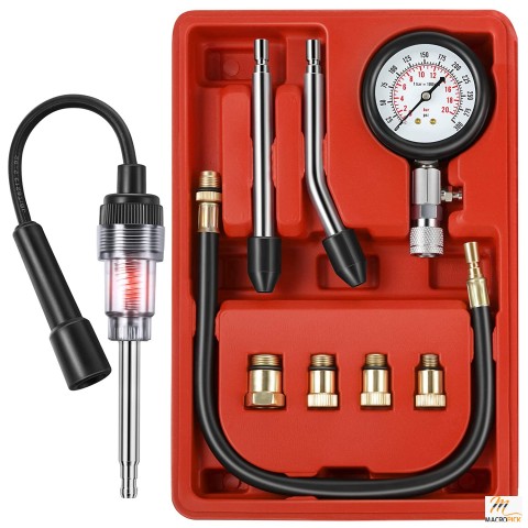 9 Pieces Automotive Compression Tester Kit and Spark Plug Tester - Complete Kit for Car Testing