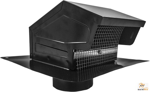 Galvanized Steel Roof Vent Cap with Damper & Removable Screen, 4" Diameter Collar, Black - Builder's Best 084635