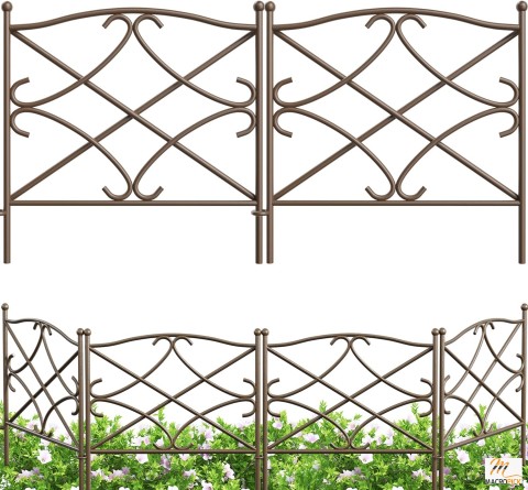 Decorative Garden Fence: 5 Panels, 10ft(L) x 24in(H), Rustproof Metal Landscape Wire, Folding Wire Patio Fences, Brown