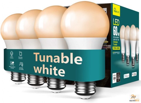 Tunable White Smart Bulbs 4-Pack - Dimmable LED Bulbs - Compatible with Alexa and Google Home - 2.4GHz WiFi - No Hub Required