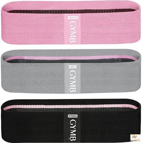Gymb Premium Resistance Bands for Working Out" are designed to target glutes, thighs, and legs, offering versatile exercise options. These non-slip cloth booty bands are suitable for gym and home fitness, yoga, strength training, and pilates, catering to 