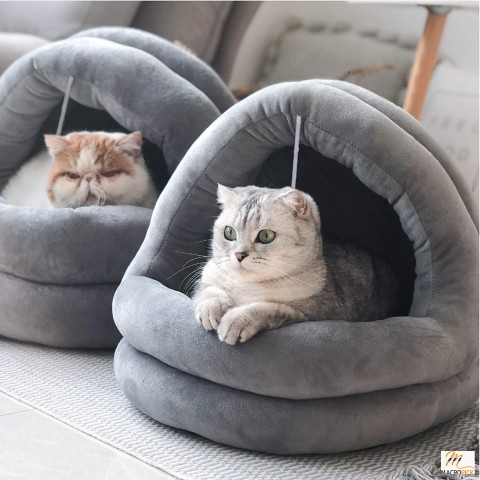 Machine Washable Cat Beds for Indoor Cats | Water-Resistant Bottom & Anti-Slip Bottom | For Cats & Small Dogs | Standard Size, Gray