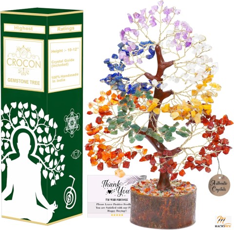 Seven Chakra Tree of Life: Feng Shui Decor, Money Tree with Healing Crystals - Spiritual Gifts, Positive Energy Room Decor