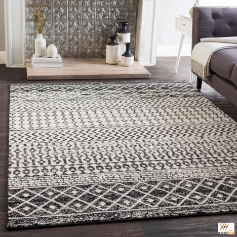 Chester Boho Moroccan Area Rug, 5'3" x 7'6", Black