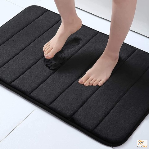 Buganda Memory Foam Bath Mat Rug - 24" x 16" Black, Ultra Soft, Non-Slip, Water Absorbent, Machine Washable for Bathroom