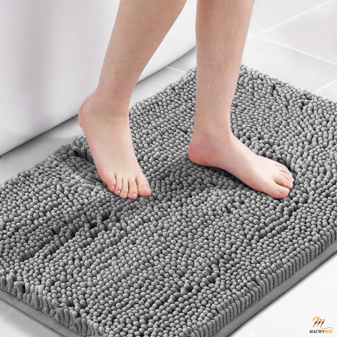 Bath Mat: Thick, Soft, Absorbent Microfiber, Quick-Drying, Washable Plush Rug, 24x17, Grey - Ideal for Bathtub and Shower Floor