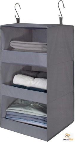 3-Shelf Adjustable Hanging Closet Storage and Organization By GRANNY SAYS | 29 ¾" H X 12" W X 12" D Hanging Organizer | Gray, Rectangular Shape
