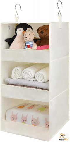 3-Shelf Hanging Organizer, Foldable Hanging Closet Storage, Hanging Shelves for Wardrobes & RV Closet, Beige, 28.9" H X 12.2" W X 12.2" D, 1-Pack