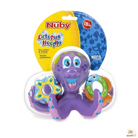 Purple Floating Octopus Toy with 3 Hoopla Rings - BPA Free Bath Toy for Boys and Girls (18+ Months)