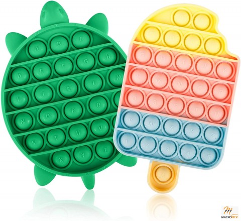 Push Bubble Pop Sensory Toy Set: Silicone Stress Reliever for Autism, Anxiety - Kids, Teens, Adults - Ice Cream & Turtle