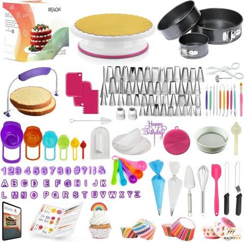 Cake Decorating Kit with 3 Springform Pans, Rotating Turntable, and Baking Tools - Ideal for Beginners and Cake Lovers