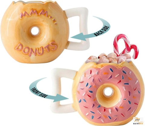 Pink Glazed Donut Mug - 'MMM... Donuts!' Quote - Large 14 oz Cup for Coffee, Tea, Hot Chocolate - Funny Gift for Donut Lovers