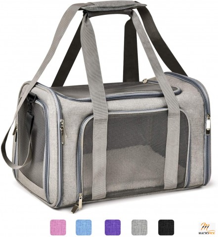Soft-Sided Pet Carrier for Small-Medium Cats and Puppies up to 15 lbs - TSA Airline Approved - Collapsible Travel Carrier, Grey
