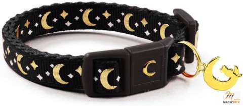 Pet Collar Gold Moons and Stars Cat Collar, Safety Breakaway Cat Collar, Glow in The Dark