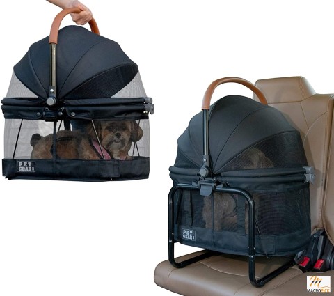 Pet Carrier & Car Seat for Small Dogs & Cats - Booster Seat Frame, Mesh Ventilation, Push Button Entry - No Tools Required
