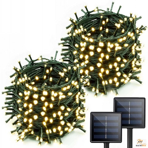 Extra-Long 2-Pack Each 72FT 200 LED Solar String Lights Outdoor (Upgraded Super-Bright), Waterproof Solar Christmas Lights Outdoor, 8 Lighting Modes Solar Christmas Decorations (Warm White)