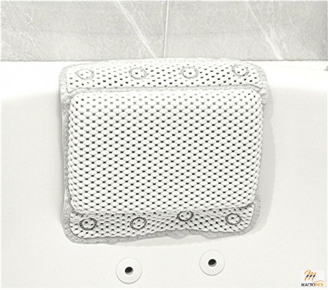 Foam Spa Bath Pillow Non-Slip  Featuring 8 Suction Soft Luxurious White