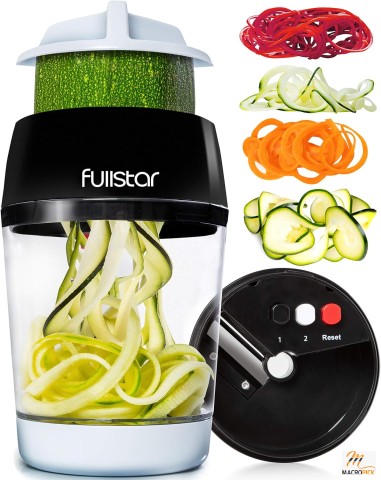 Spiralizer with Container: 4-in-1 Veggie Noodle Maker, Stainless Steel Blade, Dishwasher Safe, for Zucchini Noodles - Black