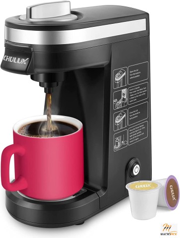 CHULUX Single Serve Coffee Maker: K Capsule and Ground Coffee, Single Cup Machine - Black