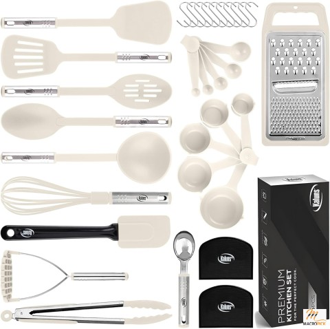 35-Piece Kitchen Utensils Set: Nonstick, Heat-Resistant Nylon, Stainless Steel, Silicone Spatula Set - Essential Cooking Gadgets