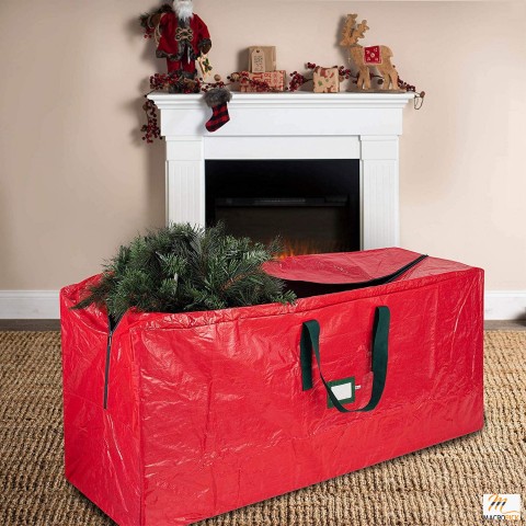 Zober Storage Bag for 9 Ft Artificial Christmas Trees: Plastic, Waterproof, Strong Handles, Labeling Card Slot - Red