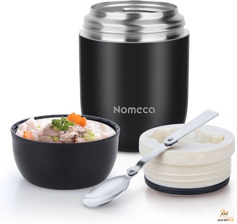 Nomeca Stainless Steel Food Thermos: Vacuum Insulated 16oz Jar, Folding Spoon, Keeps Food Warm/Cold, Wide Mouth, Leakproof - Hot Bento Lunch Container, Pink for Kid, Adult, Girl