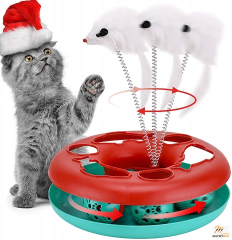 Interactive Cat Toys: Roller Tracks with Catnip, Spring Pet Toy - Exercise Balls, Teaser Mouse - Red - for Indoor Cats and Kittens