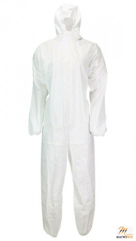 Protective Safety Coveralls with Hood,Clothing,Suit-White,One Size Fits Most
