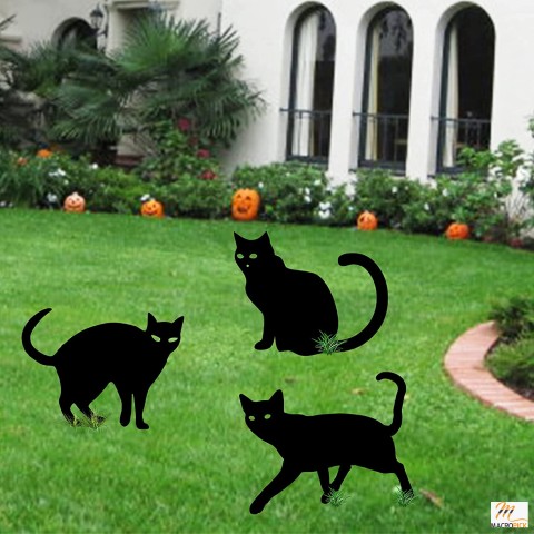 3 Pcs Black Cat Yard Decorations Sign - Waterproof & Weather Resistant Garden Decoration Sign