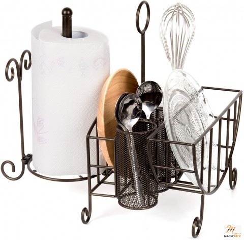 Metal Rack Flatware - Silverware Organizer with Paper Towel Holder, Flatware & Knife Holder