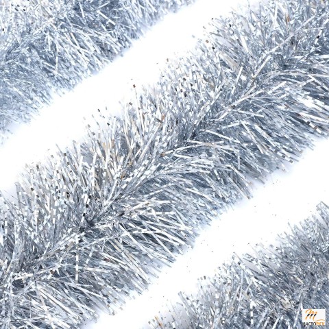 32ft Silver Christmas Tinsel Garland - 3.5" Wide, Snowy Reflections, Sparkly Soft, Ideal for Wedding, Birthday, Tree, Ceiling Decoration