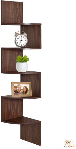 Corner Shelf, Greenco 5 Tier Floating Shelves for Wall, Easy-to-Assemble Wall Mount Corner Shelves for Bedrooms and Living Rooms, Rustic Walnut Finish