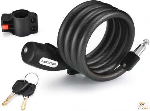 Coiled Bike Cable Lock with Keys - Heavy Duty Bicycle Lock with Mounting Bracket