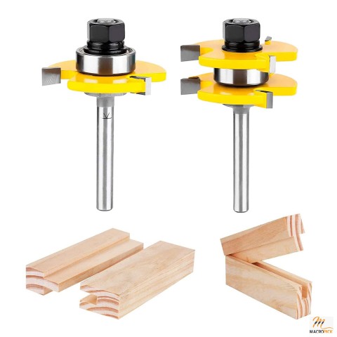 Set of 2 Pieces Tongue and Groove 1/4 Inch Shank Router Bit 3 Teeth Adjustable T Shape Wood Milling Cutter