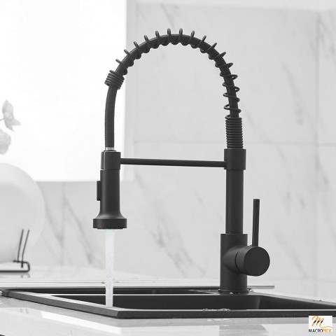 Multifunctional Matte Black Kitchen Sink Faucet - Easy To Clean - Single Handle Spring Kitchen Faucet with Pull Down Spray