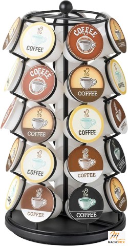 K-Cup Carousel Holder: 35 Pods, 360-Degree Spin, Modern Black Design - Organize Your Coffee Pods on a Lazy Susan Platform