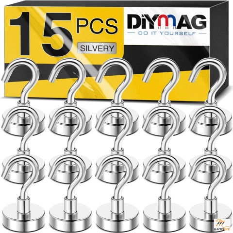 15 pieces Industrial Grade Magnetic Hooks - 25Lbs Strong Heavy Duty Cruise Magnet Hooks  - Best for Home, Kitchen, workplace And office