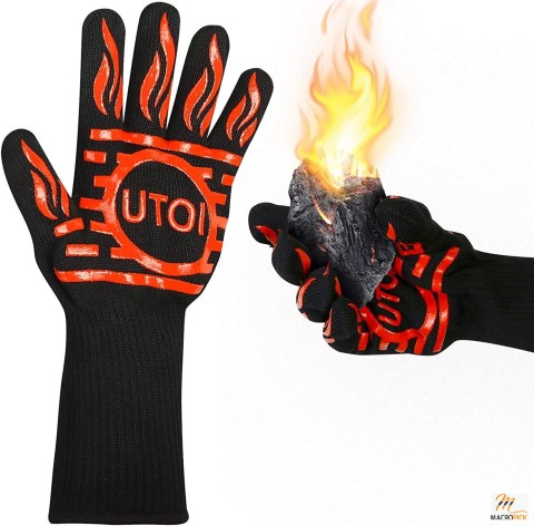 BBQ Grill Gloves -  Heat Resistant Barbecue Gloves - 1 Pair 13 inch Long Extra Forearm Protection