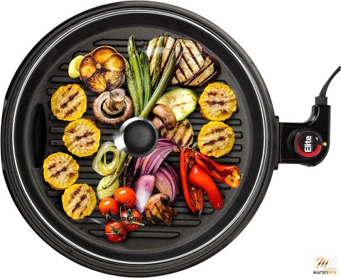 Smokeless Indoor Electric BBQ Grill with Glass Lid - Integrated Heating Element For Fast Heating - Dishwasher Safe Electric Grill