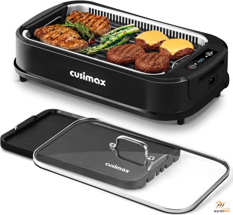 "Smokeless Electric Grill with LED Display, 1500W, Non-stick Plates, Tempered Glass Lid - Perfect for Korean BBQ, Indoor Cooking (Black)"